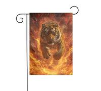 Bandiera da giardino con tigre che salta dal fuoco, 30 x 45 cm, verticale su entrambi i lati, decorazione per casa colonica