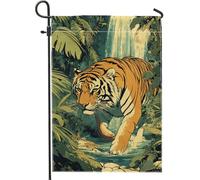 Bandiera da giardino con tigre della giungla, bandiera arancione e nera a tema animali selvatici, decorazione per esterni, in iuta su entrambi i lati, per tutte le stagioni e celebrazioni, 30,5 x 45,7