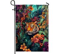 Bandiera da giardino con tigre della giungla, striscione floreale colorato per la casa, bandiera per prato in poliestere su entrambi i lati, per decorazione esterna, 30,5 x 45,7 cm