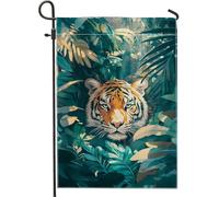 Bandiera da giardino con tigre della giungla tropicale, striscione arancione per esterni, doppia faccia in iuta per decorare la casa e il cortile, 30,5 x 45,7 cm