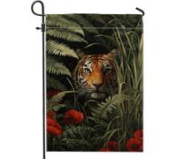 Bandiera da giardino con tigre nella giungla, decorazione animale a righe arancioni per la casa, bandiera da esterno in iuta su entrambi i lati, per decorazione estiva del prato, striscione ispirato