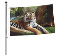 Bandiera da giardino con tigre sotto l'albero, 2 x 3 m, bandiera da giardino su entrambi i lati, resistente allo sbiadimento, bandiera per esterni, divertente bandiera per le vacanze, con occhielli in