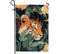 Bandiera da giardino con tigre tropicale, bandiera arancione con animali della giungla, decorazione floreale estiva per esterni, bandiera da giardino in tessuto su entrambi i lati, 30,5 x 45,7 cm