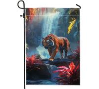 Bandiera da giardino con tigre tropicale, con gatto selvatico arancione, striscione decorativo per la casa, doppia faccia vibrante bandiera da cortile decorazione per prato esterno 30,5 x 45,7 cm