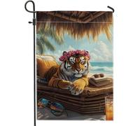 Bandiera da giardino con tigre tropicale, striscione floreale colorato per spiaggia, decorazione estiva per esterni, decorazione per prato a tema animale, accenti per la casa, ideale per barbecue e