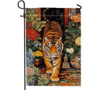 Bandiera da giardino con tigre vivace, bandiera arancione con animali selvatici floreali per la casa, bandiera su entrambi i lati in iuta da cortile decorazione per prato esterno 30,5 x 45,7 cm