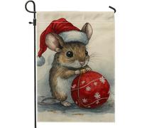 Bandiera da giardino con topi di Natale, decorazione natalizia rossa con fiocchi di neve, striscione in iuta su entrambi i lati per la decorazione del prato esterno, graziosi accenti stagionali per la