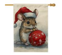 Bandiera da giardino con topi di Natale, decorazione natalizia rossa con fiocchi di neve, striscione in iuta su entrambi i lati per la decorazione del prato esterno, graziosi accenti stagionali per la