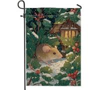 Bandiera da giardino con topo, accogliente lanterna invernale con agrifoglio verde invernale su entrambi i lati, piccola bandiera da giardino per esterni, portico, prato, patio, terrazza, 30,5 x 45,7