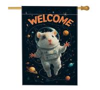 Bandiera da giardino con topo astronauta, striscione di benvenuto colorato avventura spaziale, decorazione esterna su entrambi i lati, bandiera stagionale per casa e decorazione per feste, 71 x 101 cm