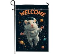 Bandiera da giardino con topo astronauta, striscione di benvenuto colorato avventura spaziale, decorazione per esterni su entrambi i lati, bandiera stagionale per casa e decorazione per feste 30,5 x
