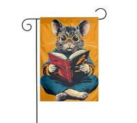 Bandiera da giardino con topo vintage che legge un libro, 30 x 45 cm, verticale, double face, decorazione per case in campagna