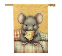Bandiera da giardino con topolino carino, supporto per formaggio giallo, striscione decorativo per la casa, bandiera su entrambi i lati in iuta per cortile, decorazione stagionale per esterni, 71 x