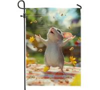 Bandiera da giardino con topolino grigio, decorazione stagionale per la casa e il giardino, bandiera da giardino in tessuto su entrambi i lati, decorazione per esterni, 30,5 x 45,7 cm