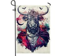 Bandiera da giardino con toro vampiro di Halloween, decorazione gotica horror da giardino, bandiera da giardino su entrambi i lati, bandiera da cortile stagionale decorazione per prato 30,5 x 45,7 cm