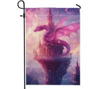 Bandiera da giardino con torre di draghi fantasy, bandiera da giardino con castello di pesche, decorazione per esterni su entrambi i lati, decorazione magica stagionale per la casa, 30,5 x 45,7 cm