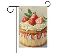 Bandiera da giardino con torta di fragole color crema su entrambi i lati, 30,5 x 45,7 cm, bandiera verticale in lino, bandiere per casa durevoli per feste decorative esterne