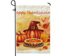 Bandiera da giardino con torta di zucca autunnale, decorazione autunnale rustica con cappello da pellegrino, decorazione per feste all'aperto in iuta, 30,5 x 45,7 cm