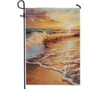 Bandiera da giardino con tramonto e oceano, onde serene, decorazione da esterno, bandiera bifacciale in poliestere per decorazione della casa e del giardino, 30,5 x 45,7 cm