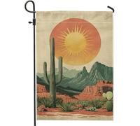 Bandiera da giardino con tramonto nel deserto, con cactus rosso e giallo, decorazione per la casa, in iuta su entrambi i lati, decorazione per esterni per feste estive, 30,5 x 45,7 cm