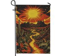 Bandiera da giardino con tramonto nel deserto, giallo vibrante sole sopra cactus, striscione decorativo per la casa, in iuta su entrambi i lati, decorazione per esterni per feste estive, 30,5 x 45,7