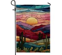 Bandiera da giardino con tramonto nel deserto, striscione decorativo per la casa con montagne e cactus, bandiera su entrambi i lati per la decorazione del prato esterno 30,5 x 45,7 cm