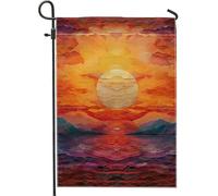 Bandiera da giardino con tramonto primaverile ed estivo, bandiera arancione rossa gialla da giardino con paesaggio del sole, moderna astratta natura giardino Fla per la decorazione esterna 30,5 x 45,7