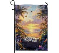 Bandiera da giardino con tramonto tropicale, farfalle floreali colorate per esterni, decorazione per prato, striscione estivo in iuta su entrambi i lati, per la decorazione della casa, 30,5 x 45,7 cm