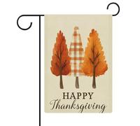 Bandiera da giardino con tre alberi autunnali rustici con scritta "Happy Thanksgiving Day" (lingua italiana non garantita)