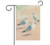 Bandiera da giardino con tre gabbiani sulla spiaggia, in iuta su entrambi i lati, 30,5 x 45,7 cm