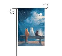 Bandiera da giardino con tre gatti seduti su una panchina, 30 x 45 cm, verticale, double face, decorazione per case in campagna, decorazione esterna
