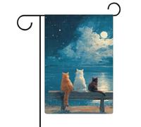 Bandiera da giardino con tre gatti seduti su una panchina, in iuta su entrambi i lati, 30,5 x 45,7 cm