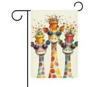 Bandiera da giardino con tre graziose giraffe, in iuta su entrambi i lati, 30,5 x 45,7 cm