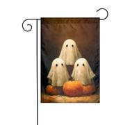 Bandiera da giardino con tre simpatici fantasmi e zucche 30 x 45 cm verticale su entrambi i lati per fattoria vacanze decorazioni esterne bandiera cortile