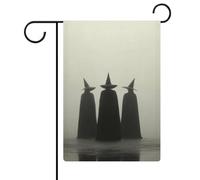 Bandiera da giardino con tre streghe in piedi nella nebbia, per vacanze stagionali, in iuta, double face, per casa, cortile, esterni, 30,5 x 45,7 cm