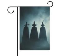 Bandiera da giardino con tre streghe in piedi nella nebbia, per vacanze stagionali, in iuta, double face, per casa, cortile, esterni, 30,5 x 45,7 cm
