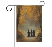 Bandiera da giardino con tre streghe in vesti scure per vacanze stagionali in iuta double face per casa cortile bandiere esterne 30,5 x 45,7 cm