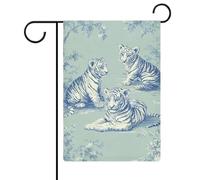 Bandiera da giardino con tre tigri nei toni del blu, per vacanze stagionali, in iuta, double face, per casa, cortile, esterni, 30,5 x 45,7 cm