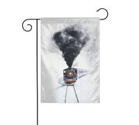 Bandiera da giardino con treno con fumo nero, 30 x 45 cm, verticale su entrambi i lati, decorazione per casa colonica, vacanze, esterni, bandiera da cortile