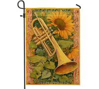 Bandiera da giardino con tromba di girasole, bandiera gialla floreale per la casa, bandiera da cortile in iuta su entrambi i lati, per la decorazione primaverile del prato all'aperto, 30,5 x 45,7 cm