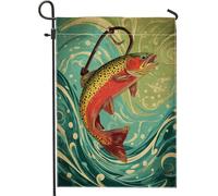 Bandiera da giardino con trote da pesca, bandiera colorata per esterni con pesci d'acqua dolce, bandiera da giardino in iuta su entrambi i lati, per la decorazione della casa e del prato, 30,5 x 45,7