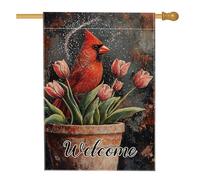 Bandiera da giardino con tulipani cardinali primaverili, bandiera da giardino con uccelli rossi e fiori rustici, bandiera decorativa per la casa, in iuta su entrambi i lati, decorazione stagionale per