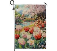 Bandiera da giardino con tulipani colorati primaverili e estivi, fiori rossi e bianchi, decorazione per la casa, decorazione per prato esterno su entrambi i lati, bandiera floreale da cortile per