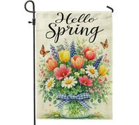 Bandiera da giardino con tulipani, crisantemo floreale primaverile farfalla primavera pesca iuta doppia faccia piccola bandiera da giardino per patio esterno prato portico balcone 30,5 x 45,7 cm