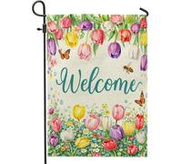 Bandiera da giardino con tulipani, primaverile, floreale, farfalla, ape, primavera, colorata, su entrambi i lati, piccola bandiera da giardino per esterni, patio, prato, portico anteriore, balcone