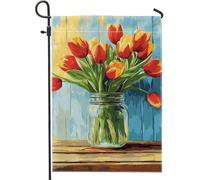 Bandiera da giardino con tulipani rossi e arancioni, bandiera floreale per la casa e il giardino, bandiera da giardino in tessuto su entrambi i lati, decorazione per esterni, 30,5 x 45,7 cm