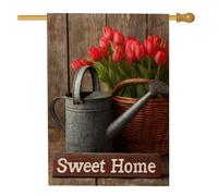 Bandiera da giardino con tulipani rossi primaverili ed estivi, bandiera rustica per la casa, bandiera da cortile in iuta su entrambi i lati, per decorazione esterna del prato, 71 x 101 cm