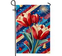 Bandiera da giardino con tulipani rossi, striscione estivo floreale per la casa, decorazione esterna su entrambi i lati per feste di festa, vivace decorazione per prato, esposizione da giardino