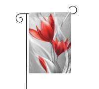 Bandiera da giardino con tulipano rosso astratto bianco e rosso 30 x 45 cm verticale su entrambi i lati per fattoria vacanze decorazioni esterne bandiera cortile