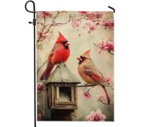 Bandiera da giardino con uccelli cardinali primaverili ed estivi, bandiera decorativa per esterni con uccelli del nord rossi, bandiera da cortile su entrambi i lati per la decorazione del prato 30,5 x